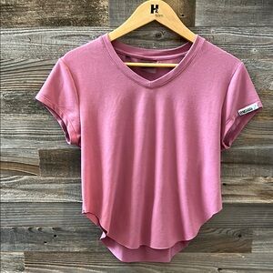 Gymshark V-Neck Short Sleeve Raw Hem Cinch Back Crop Fitness Top Size Small